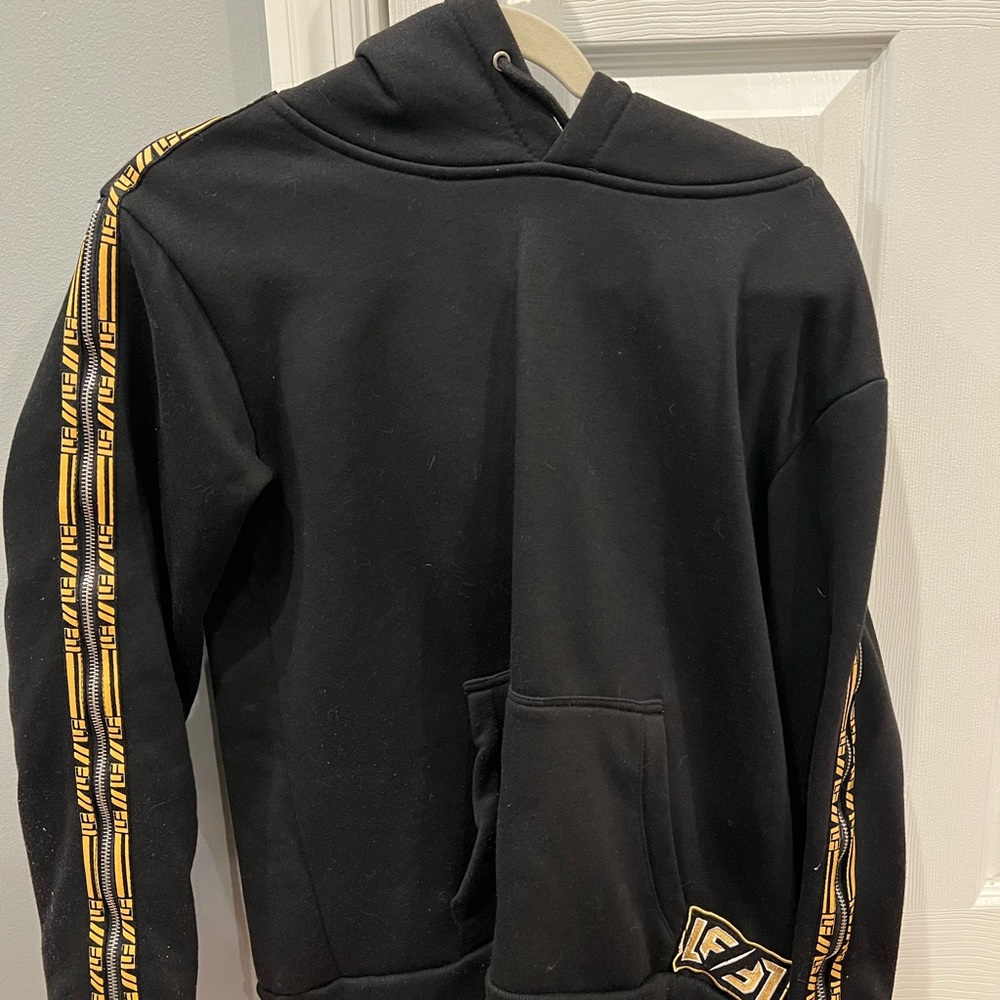 LF sleeve zipper black and yellow detailed hoodie
